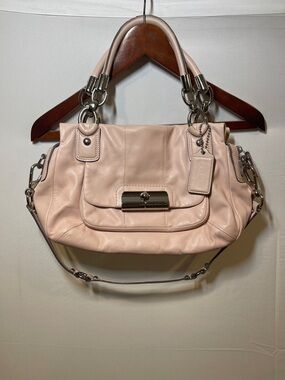 Coach Pink Leather Shoulder Satchel with Silver Hardware